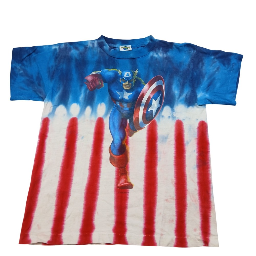 Vintage 2000 Marvel Captain America Universal Studios Tie Dye Shirt Kids L 14/16